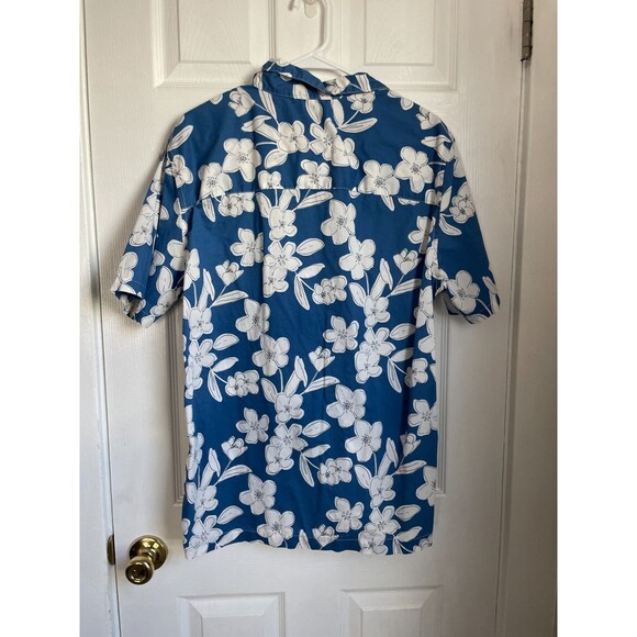 Gap Shirt Mens L Blue Button Up Camp Hawaiian Standard Fit Floral short sleeve - Picture 4 of 6